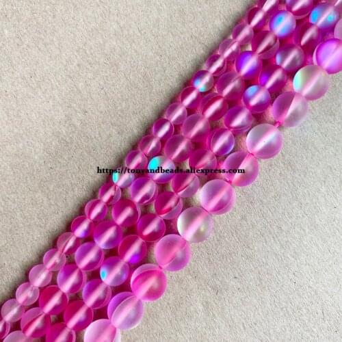 Matte K9 Rose Austria Crystal Synthetic Moonstone Round Loose Beads 15" Strand 6 8 10MM Pick Size For Jewelry Making DIY