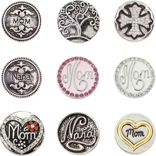 NANA MOM Rhinestone Flower 20mm Metal snap button jewelry DIY bracelet KD1006