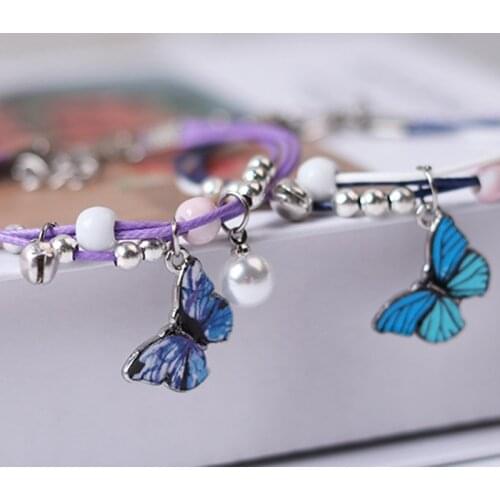 Cute Metal Drip Glaze Ceramic Butterfly Pendant Bracelet Hand-Wowen Gift Bracelets Bangles for Women Girl Children Wholesale