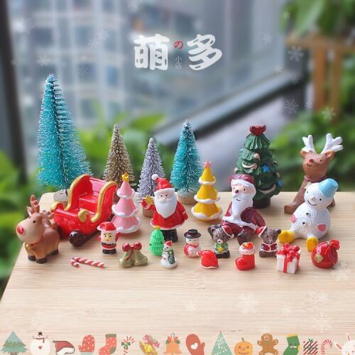 Miniature Santa Snowman Elk Sleigh Tree Christmas Decoration Micro Landscape Model Action Figures Toys for Children Kids Doll
