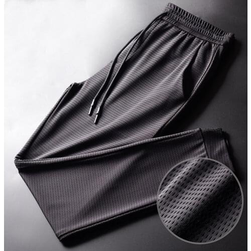 Mens Summer Ice Silk Pants Mesh Breathable mens Casual Thin Pants Sports Plus Size Slim Trousers Loose Pants