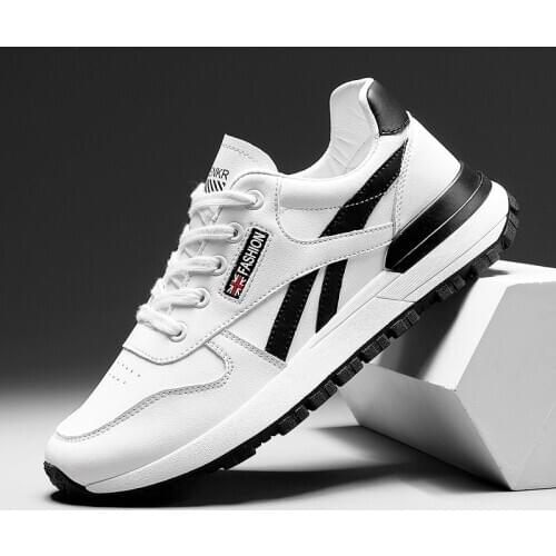 Mens casual sneakers fashion breathable comfortable leisure outdoor sports non-slip fiber leather white fashion shoes