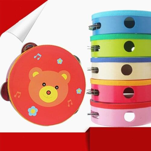 New Children Musical Instrument Handbells Drum Hand Bells Kids Music Sound Toy Cartoon Primt Educational Toys Baby Wooden Bells