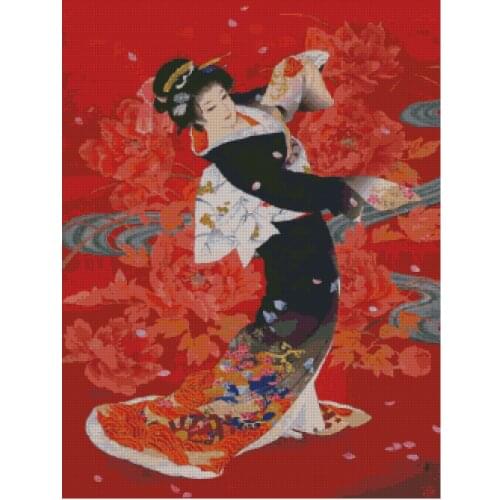 Geisha Japanese Maid Woman Cross Stitch Kits Needlework 14CT Unprinted Embroidered Top Quality DIY Handmade Decoration