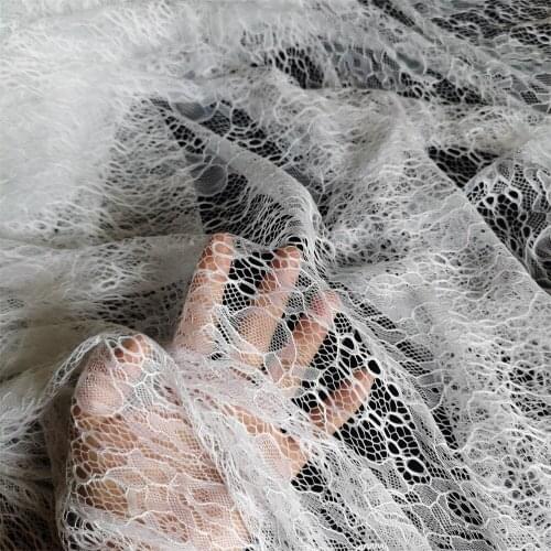 Off White 1meter Embossed Flower Lace Fabric French Chantilly DIY Dress Tablecloth Sewing Craft Material Clear Stock