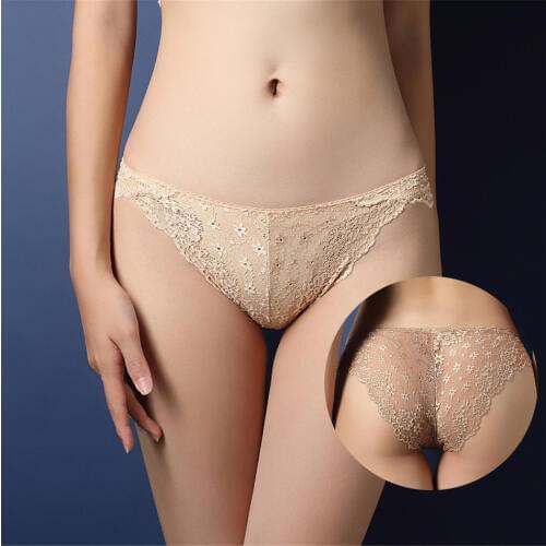 Women Lace Tranparent Panties Sex Lingerie Low Rise Solid Seamless Briefs Lady Underwear Cotton Breathable G-String Sexy Panty