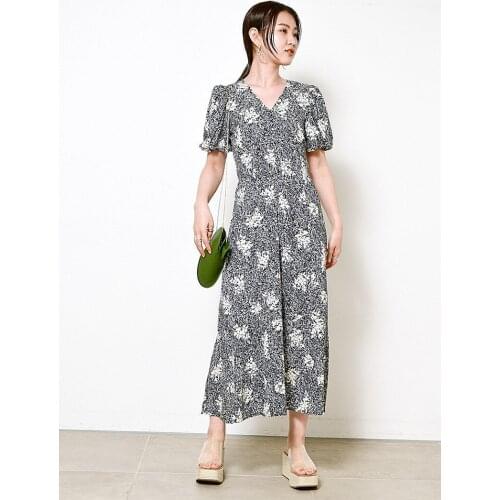 2021 summer new thin print short sleeve waist down slim dress