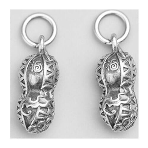 Fashion 925 Sterling Silver Stereo Peanut Dangle Pendants Chinese Blessing Carved Silver Charms Fit Women Men DIY Jewelry Making