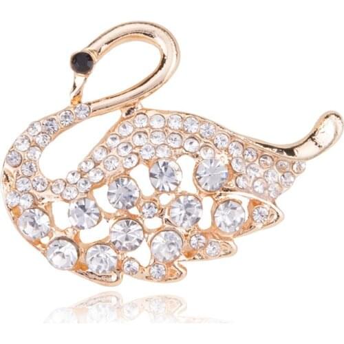 The Latest Clothing Fashion Jewelry Brooch Rhinestone Swan Solid Color Gold Brooch Elegant Noble Animal Jewelry Chic Brooch