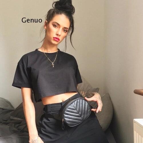 Casual Loose Solid Crop Tops Summer T-Shirt Women Heat O-Neck Short Sleeve Stretch Crop Tops Feminina