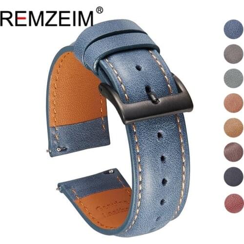 REMZEIM Oil Wax Skin 22mm 20mm Leather Watchbands For Samsung Galaxy Watch 46mm 42mm Active 2 40mm 44mm Band Gear S3 S2 Strap
