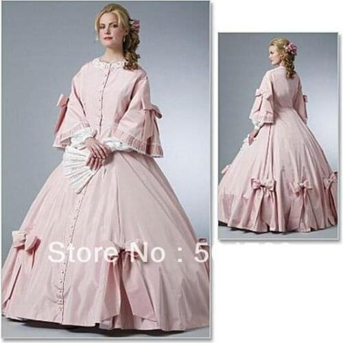 Custom made1860s Pink cotton Civil War Southern Belle Gown evening Dress/Victorian Lolita dresses/scarlett dress US6-26 V-241