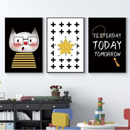 Kawaii Cartoon Animal Yesterday Today Tomorrow Posters and Prints Canvas Art Painting Wall Art Nursery Picture Baby Room Decor