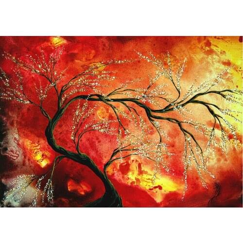 RED ABSTRACT TREES NATURE Art print Silk poster Home Wall Decor