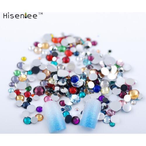 Mixed size(2mm/3mm/4mm/5mm/6.5mm) 30 Colors Crystal FlatBack Clear Rhinestones 3D Nail Art Decoration Glitter Gems 2000pcs/set