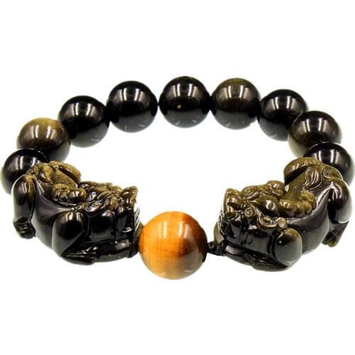 Good Luck Jewelry Feng Shui Wealth Pixiu Bracelet Golden Obisian Piyao Bracelet Double Pixiu Bracelet Good Luck for Wealth