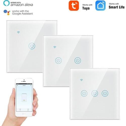 Tuya EU 1/2/3/4 Gang Smart Wifi+Bluetooth Smart Switch Zero Fire Single Fire 2in1 Voice Control Switch Work With Alexa SmartLife