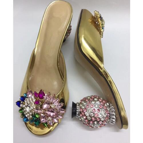 High quality rhinestone heels slippers Chic crystal high heeled sandals shoes EU35-41 size BY705
