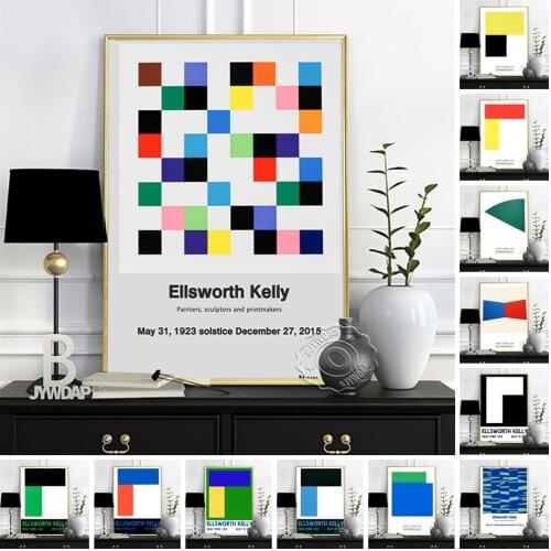 Ellsworth Kelly Museum Exhibition Poster, Kelly Red Over Yellow Art Prints, Ellsworth Bright Color Patten Wall Art, Idea Gift