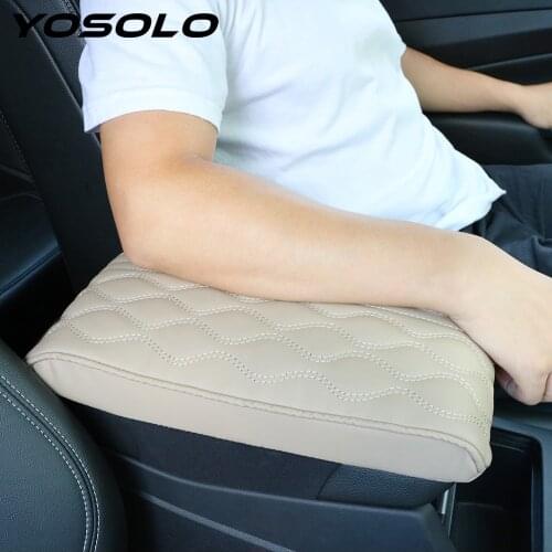 YOSOLO Auto Armrests Storage Box Cover Pad Wave Embroider PU Leather Car Armrest Mat Center Console Arm Rest Protection Cushion
