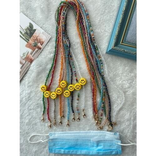 8 Colors New Boho Adjustable Length Smily Beads Mask Chain for Women Neck Chain Necklaces Strap Holder for Women Kids Safety
