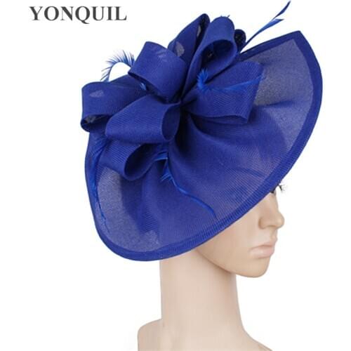 Royal blue Feather Fascinators races Hats For Women Elegant red loop fascinator Hat Girls Ladies Formal Wedding Dress Hats SYF66