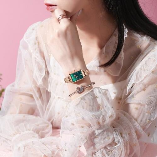 BAISHIQI womens watch, exquisite green quartz fashion water gradient retro watch, vintage watch, simple, small