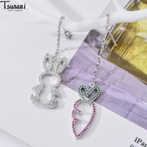 New Arrived 2021 Asymmetric Rabbit Radish Long Drop Earrings For Women Trendy Zircon Stone Earrings Wholesale Jewelry Dropship
