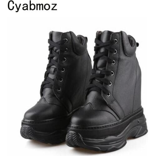 Cyabmoz Genuine Leather Height increasing Shoes Woman Sneakers Fashion Party Casual Women Ladies Shoes High heels Pumps Platform