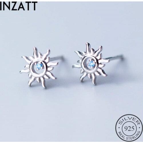 INZATT Real 925 Sterling Silver Blue Zircon Stud Earrings For Fashion Moon Women Party Minimalist Fine Jewelry Accessories Gift