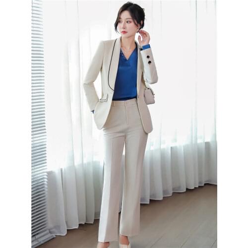 Womens Office Suit Fashion Blazer Pantsuit Simple Solid Color Suit Long Sleeve + Trousers 2 Piece Set Blazer Autumn Winter