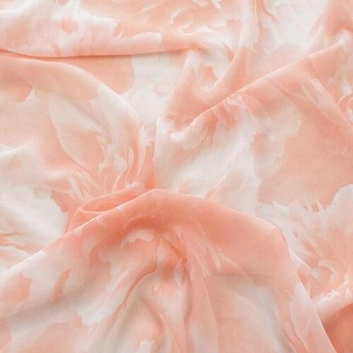 100*148cm Composite Silk Chiffon Fabric Spring And Summer Printed Fabric White Bottom Ink Style Flower Handmade DIY Fabric