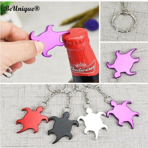 100pcs/lot Cute Turtle Aluminium Alloy Bottle Cap Opener keychain Beverage Can opener with keyring Promotion Gift Engraving logo