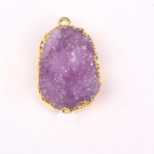Druzy Mixed 12pcs Freedom Shape Free From Natural Rough Oval Golded-Plated Necklace Pendants Charms For DIY Making Free Shipping