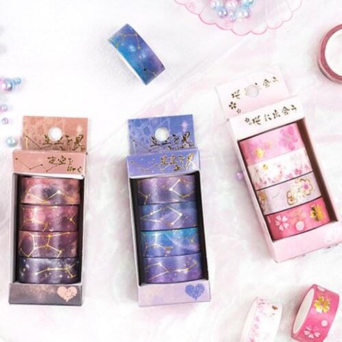 4/6 Pcs Cherry Sakura Starry Sky Gilding Washi Tape Set Adhesive Tape DIY Scrapbooking Sticker Label Masking DIY Album Diary Hot