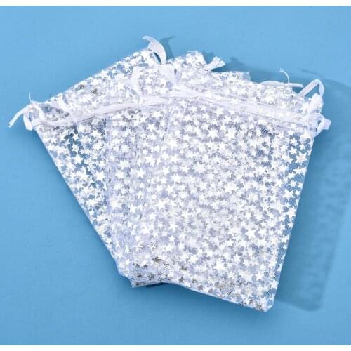 50pcs/lot Wedding Party Organza Gift Bags Strap Drawstring Candy Pouches Wholesale Jewelry Packaging With Star 9*12 cm 13*18 cm