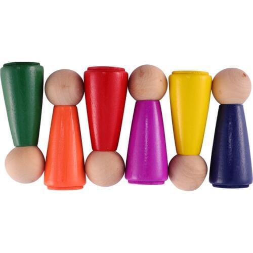 6Pcs DIY Wood Figures Handmade Peg Doll Toy Kit Decorative Figure Toy Handmade Peg Toy for Kids (Assorted Color)