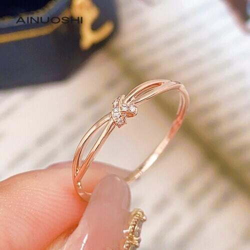 AINUOSHI 18K Gold 0.012 Carat Round ExcellentCut Real Natural Diamond Engagement for Women Fashion Letter Y Wedding Ring Jewelry