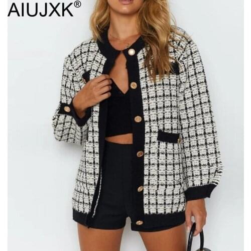 AIUJXK Knitted Coat Womens Plaid Cardigan Loose Korean Fashion Vintage Autumn Winter Sweater 2021 New Thick Oversized Knitwear