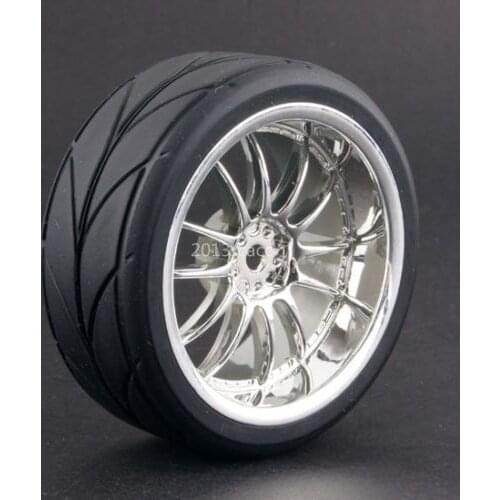 4pc 1/10 On-Road Car Tires 26*64MM plating Wheel Rim Rubber Tyre for HSP Tamiya HPI Kyosho Sakura 94122 94123 D3 D4 CS tt02 6011