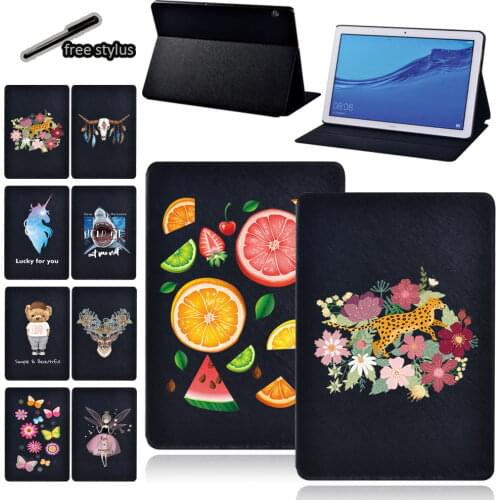 Tablet Case for Huawei MediaPad T5 10 10.1/T3 8.0/T3 10 9.6 Inch/MediaPad M5 Lite/M5 10.8 Pu Leather Cover Case + Free Stylus