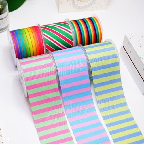 DIY Cartoon Stripes And Grids Printed Grosgrain Ribbon For Craft Supplies Sewing Accessories 5 Yards. 34318