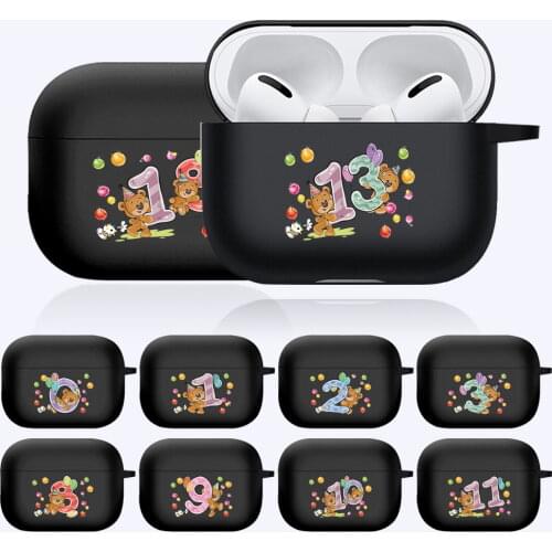 For Apple AirPods Pro Matte Earphone Case Cute Style Bear Letter Pattern Black Earphone Protective Case Headphone Accessories