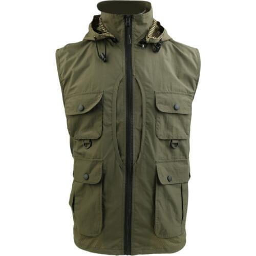 Multi-Pocket Breathable Mesh Vest Detachable Hat Life-Saving Fishing Vest for Fishing Hunting Photography