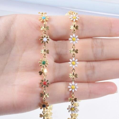 1 Meter Enamel Daisy Gold Plated Chain For Making Bracelet Necklace Anklet Jewelry Brass Chain Handmade Accessories