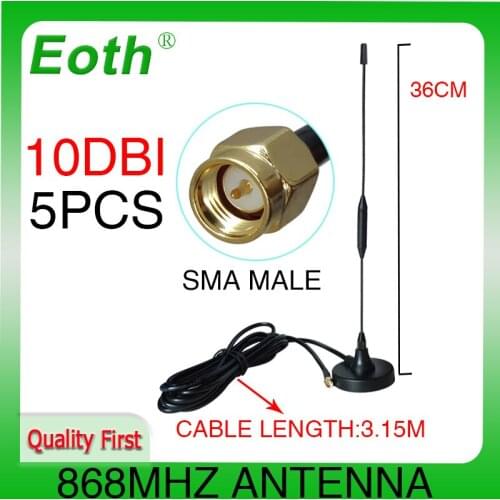5pcs 868MHz lora Antenna lorawan 915mhz 10dbi SMA male connector 868 915 mhz antena sucker aerial 3M Extension cable antenne