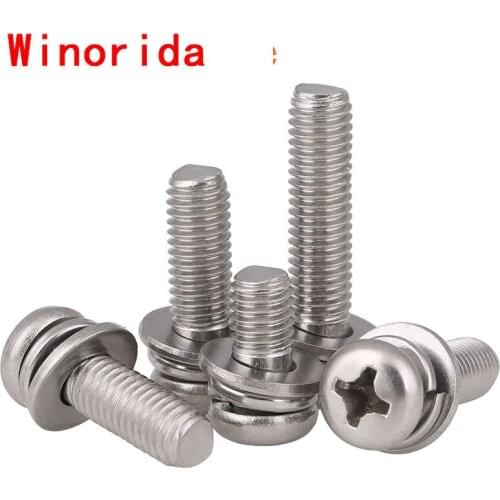Gb9074.8 Barrett 304 Stainless Steel Cross Round Head / Pan Head Three Combination Screw M2-m4 50PCS
