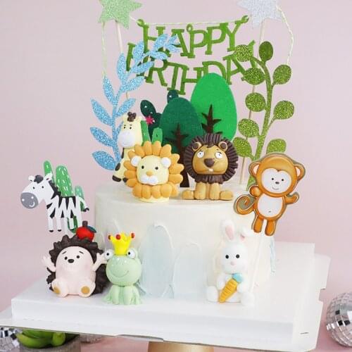 Jungle Theme Animals Decoration Cake Birthday Party Lion Rabbit Zoo Forest Figures Cake Deco Kids Baby Festival Favors Gift