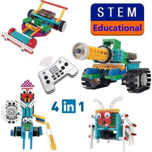 RC Robot Toys 4 In 1 237Pcs DIY Assembled Building Blocks Tank Warrior Race Car Remote Control Toy Children STEM Educational Toy