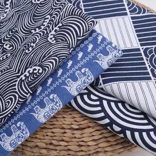 Japanese Kimono Style Curtain Printed Linen Plaid Burlap Sofa Sub-hand-wrapped Cloth Head Tablecloth Curtain Fabric Cloth Meter